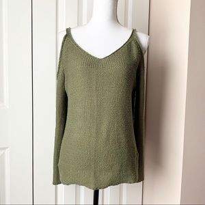 🍀Francescas Olive Knit Cold Shoulder Sweater🍀